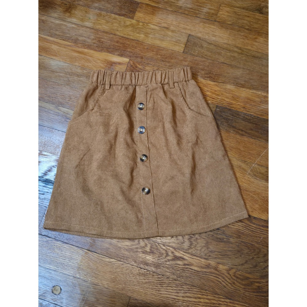 Girls Camel Brown Corduroy Button Front Mini Skirt Cottagecore Boho Size 150